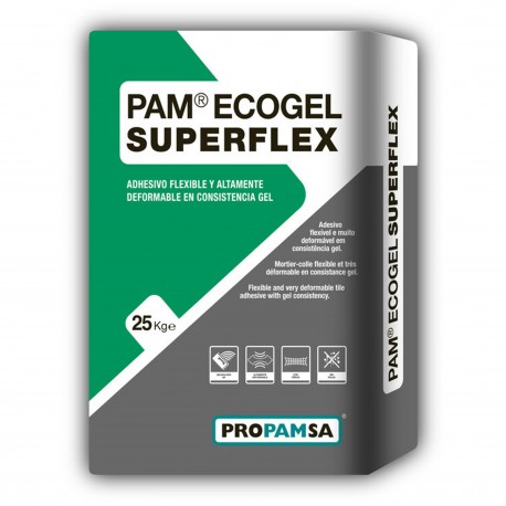 PAM ECOGEL SUPERFLEX - Adhesivo para Colocación de Baldosa Cerámica en Exterior e Interior