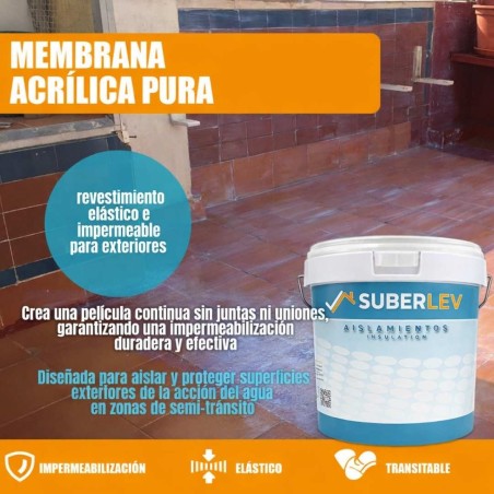 Membrana Acrílica Impermeabilizante para terrazas, tejados, muros y zonas exteriores de semi-tránsito